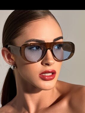 Affordable Fashion Finds Brown Frame Sunglasses with Blue Lenses